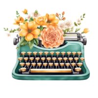 Clásico máquina de escribir flores acuarela clipart ai generado png