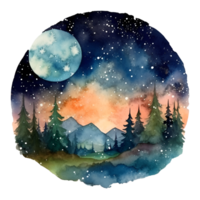 Nacht Himmel Mond Aquarell Clip Art ai generiert png