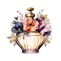 wijnoogst parfum fles bloemen waterverf clip art ai gegenereerd png