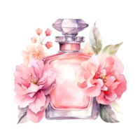 ancien parfum bouteille fleurs aquarelle clipart ai généré png