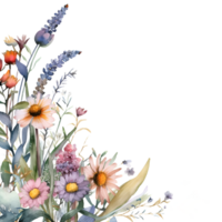 Wildblume Ecke Rand Aquarell Clip Art ai generiert png