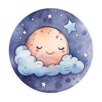 Kawaii Moon Night Sky Watercolor Clipart png