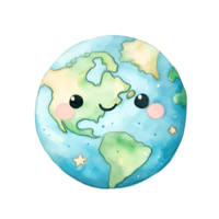 Kawaii Earth Watercolor Clipart png