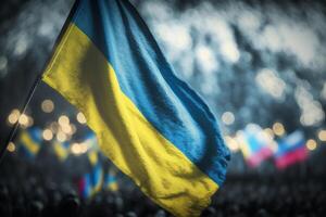 ucranio bandera olas en medio de protestas un símbolo de libertad ai generado foto