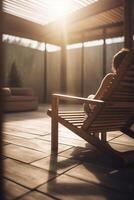 Relaxing on a Wooden Terrace Person in Lounge Chair at Spa photo