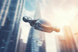 Skyline Cruiser Futuristic City Exploration with AI-Powered Flying Cars photo