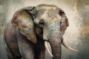 The Majestic Elephant in Sepia A Watercolor Painting photo