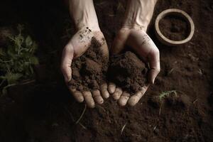 Harvesting the Earth Two hands holding a pile of soil photo