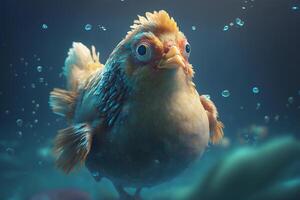 buceo pollo un gracioso submarino aventuras de un pollo ai generado ai generado foto