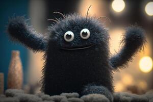 Fuzzy Coal Monster with Cartoon Eyes Having Fun photo