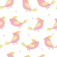 Cute pink bird with hearts. Cute seamless pattern for wrapping paper, wallpapers, prints for childish textiles, pillows, cards, t-shirts. vector