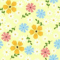 Cute seamless pattern with flowers and leaves vector