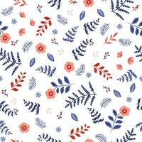 Hand-drawn floral winter seamless pattern with Christmas tree branches, berries and flowers. vector