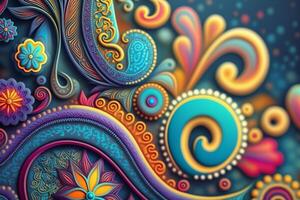 Hippie Paisley Pattern in Rainbow Colors photo