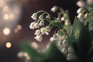 Beautiful Lily of the Valley Close-up with Fresh Green Bokeh photo