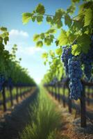 Romantic View from a Vineyard with Grapes and Vines photo