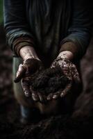 Harvesting the Earth Two hands holding a pile of soil photo