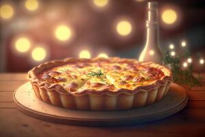 Savory and classic Quiche Lorraine with ham, eggs, and Gruyere cheese on a crispy crust photo