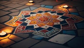 Intricate and Colorful Indian Rangoli Designs Celebrating Festivals and Traditions photo