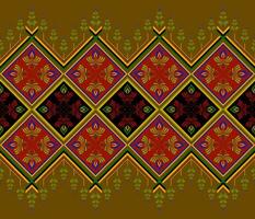 Emblem ethnic folk geometric seamless pattern in red and brown vector