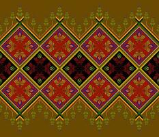 Emblem ethnic folk geometric seamless pattern in red and brown vector