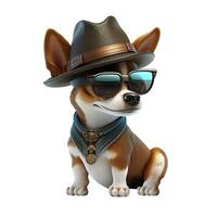 The Cool Canine A Funny Little Dog with Hat and Sunglasses photo