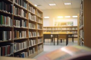 tranquilo refugio un vacío alto colegio biblioteca bañado en ligero ai generado foto