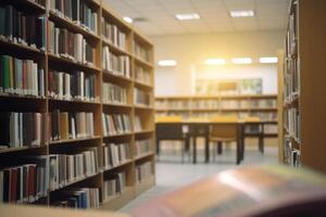 Quiet Haven An Empty High School Library Bathed in Light photo