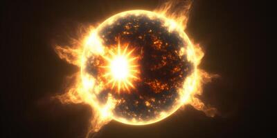 Close up sun with bursting solar flares illustration photo