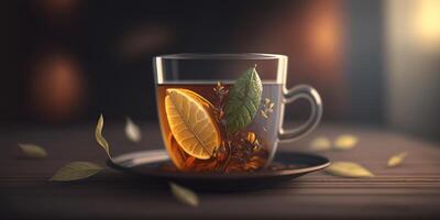 Tea with Lemon and Bokeh in Transparent Glass photo