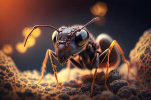 magnificado de cerca de un hormiga examinando el complejidades de naturaleza ai generado foto