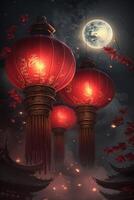 Enchanting Chinese New Year Celebration with Red Lanterns Illuminating the Night photo
