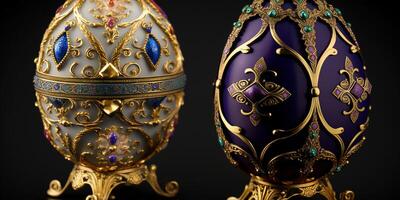 admirar el opulencia de ruso fabergé huevos con oro detallado ai generado foto