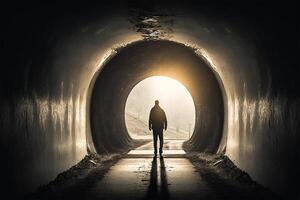 man at the end of the light of the tunnel photo