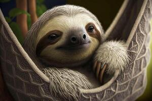 Tired sloth in a hammock funny cartoon cute photo