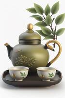 Exquisite Chinese Jade Tea Set on a White Background photo