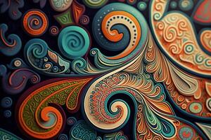 Hippie Paisley Pattern in Rainbow Colors photo