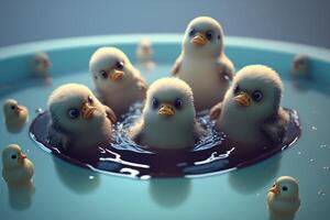 tonto pollos salpicaduras alrededor en un piscina de agua ai generado foto