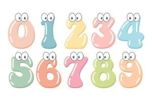 Set of multi-colored children's numbers with funny eyes. Cartoon numbers with emotions. Vector