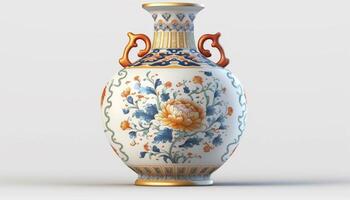 Exquisite Chinese Porcelain on White Background with Intricate Details photo