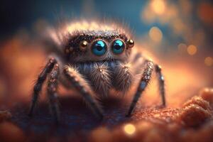 Hyperrealistic Illustration of a Jumping Spider-Like Insect, Close-Up photo