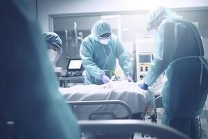 Emergency Medical Team Assisting Patient Transfers on Stretchers in ER photo