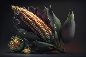 Híper realista maíz en el mazorca me gusta en un pintura ai generado foto