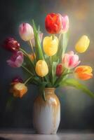 Vase of Tulips A Watercolor Still Life Painting photo
