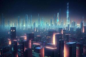 Energy-Positive City Futuristic Metropolis Powered by Buildings photo