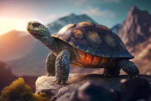 Majestic Turtle in Front of Colossal Mountain photo