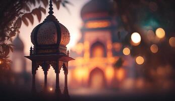 Glowing Indian Lantern and Cityscape A Romantic Evening in the Subcontinent photo