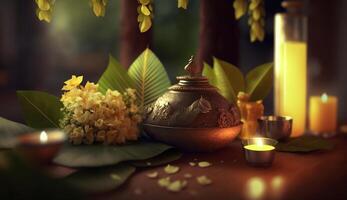 celebrando vishu el tradicional nuevo año de de habla malayalam hindúes ai generado foto