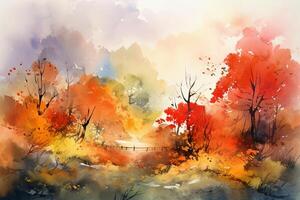 Autumnal Blaze Spatula Painting of Vibrant Trees on a Cool October Day photo