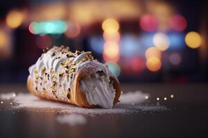 delicioso italiano cannoli postres con ricotta queso y chocolate papas fritas ai generado foto